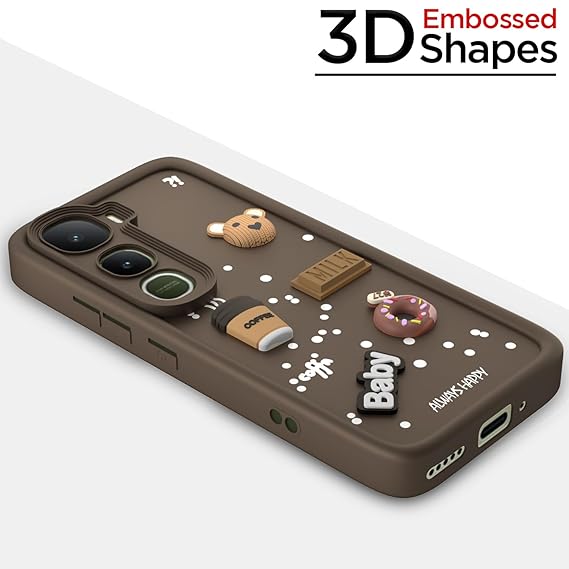 SNP- Back Cover for Vivo Y400 5G | 3D Bear Silicone Cute & Fun Coffee Cartoon | Full Body Protection Bumper Case BROWN - Image 3