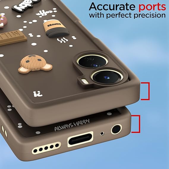 SNP- Coffee Case for Vivo Y16 | Cute 3D Cartoon Ball Design | Soft Silicone Back Cover for Vivo Y16 | Full Body & Camera Protection | Brown - Image 4