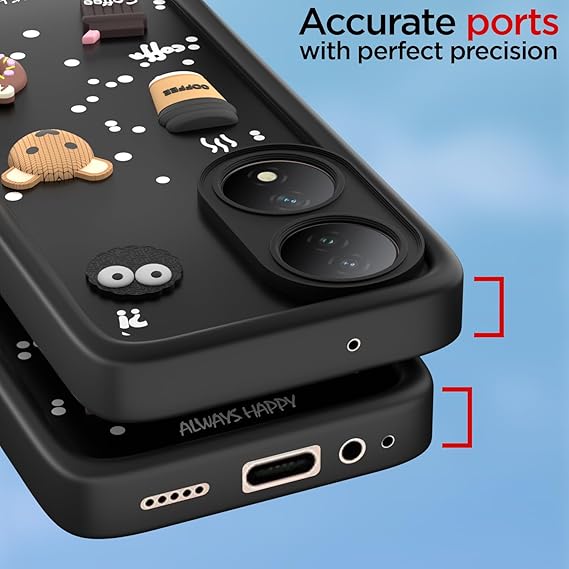 SNP- Coffee Case for Vivo Y100 5G / Vivo T2 5G | Cute 3D Cartoon Ball Design | Soft Silicone Back Cover for Vivo Y100 5G / Vivo T2 5G | Full Body & Camera Protection | BLACK - Image 4