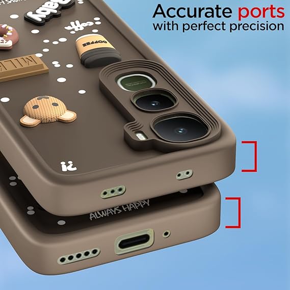 SNP- Back Cover for Vivo Y400 5G | 3D Bear Silicone Cute & Fun Coffee Cartoon | Full Body Protection Bumper Case BROWN - Image 4