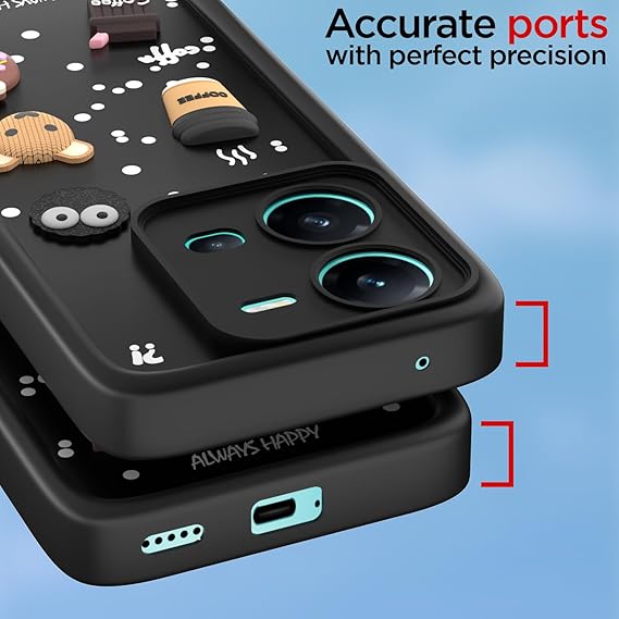 Back Cover for Vivo V25 5G | Cute Fun Cartoon 3D Bear Silicone Full Body Protection Bumper Cover BLACK - Image 3