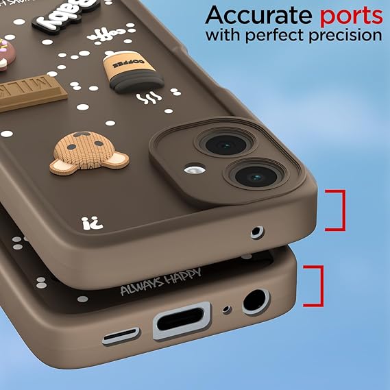 SNP- Cute Fun Taddy Cartoon 3D Ball Bear Milk Cake Coffee Silicon Case Full Body & Camera Protection Back Cover Compatible for Samsung Galaxy A06 - Brown - Image 4