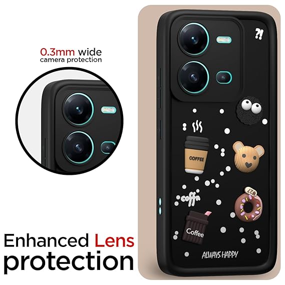 Back Cover for Vivo V25 5G | Cute Fun Cartoon 3D Bear Silicone Full Body Protection Bumper Cover BLACK - Image 4