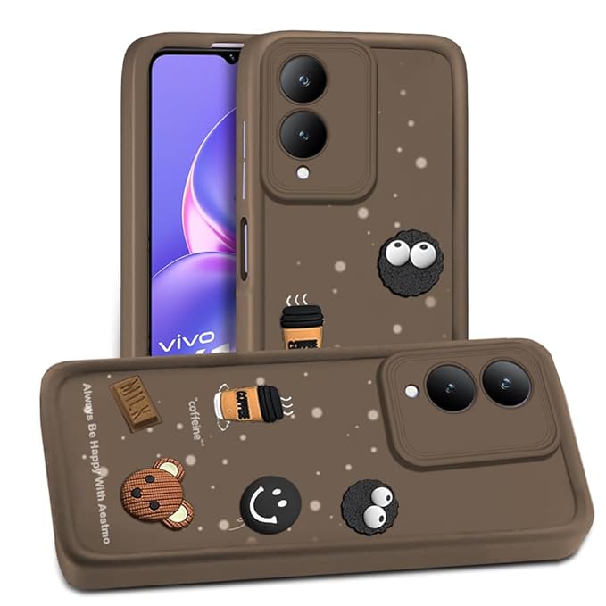 SNP- Back Cover Compatible with Vivo Y28 5G / Y17s | Cute Fun Cartoon 3D Ball Coffee Silicone Case (BROWN) | Designer Camera and Body Protected Back Cover