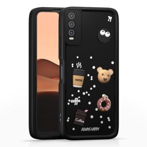 SNP-  Bumper Case for Vivo Y12s / Y20 / Y20i / Y20G | Cute Fun Cartoon 3D Bear Silicone Full Body Protection Back Cover (BLACK)