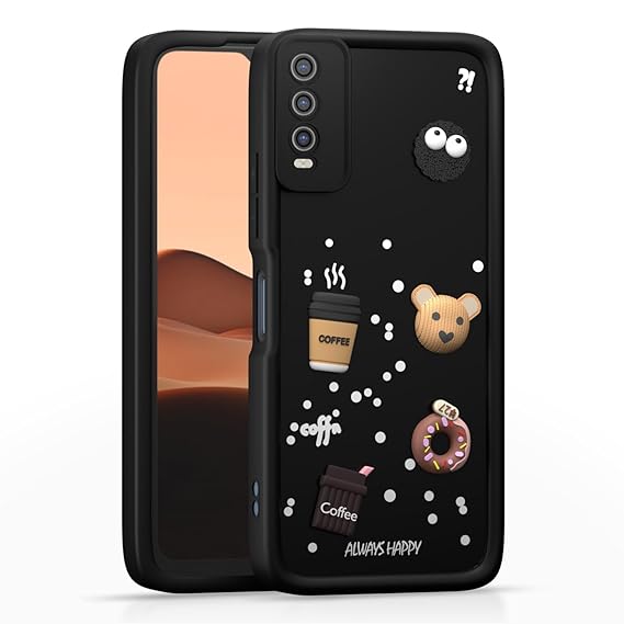 SNP- Bumper Case for Vivo Y12s / Y20 / Y20i / Y20G | Cute Fun Cartoon 3D Bear Silicone Full Body Protection Back Cover (BLACK)