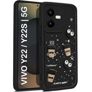 SNP- Back Case Cover Compatible for Vivo Y22 | Vivo Y22s | Cute Fun Cartoon 3D Ball | Coffee Silicone Case | Camera Protection | Body Protection | Shock Proof | Color BLACK