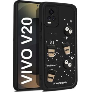 SNP- Back Case Cover Compatible for Vivo V20 / V21E / Y73 | Cute Fun Cartoon 3D Ball | Coffee Silicone Case | Camera Protection | Body Protection | Shock Proof | Color BLACK