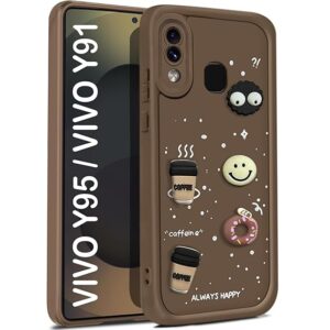 SNP- Back Case Cover Compatible for Vivo Y95 | Cute Fun Cartoon 3D Ball | Coffee Silicone Case | Camera Protection | Body Protection | Shock Proof | Color Brown