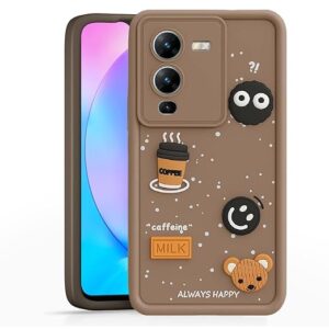 SNP-  Cute Fun Taddy Cartoon 3D Ball Bear Milk Cake Coffee Silicon Case Full Body & Camera Protection Back Cover Compatible for Vivo V25 Pro 5G - Brown
