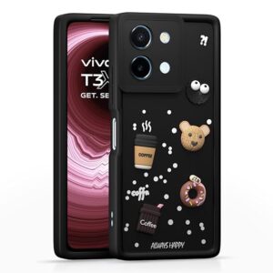 Back Case Cover Compatible for Vivo Y58 | Cute Fun Cartoon 3D Ball | Coffee Silicone Case | Camera Protection | Body Protection | Shock Proof | Color Black