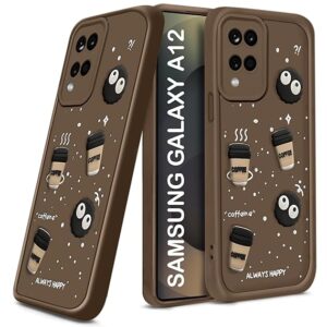 SNP- Back Case Cover for Samsung Galaxy A12 / M12 / F12 Cover | Cute Fun Cartoon 3D Ball | Coffee Silicone Case | Full Body Protection | Camera Protection Back Cover (Brown)