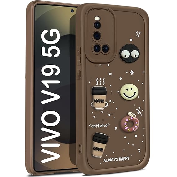 SNP- Back Case Cover Compatible for Vivo V19 | Cute Fun Cartoon 3D Ball | Coffee Silicone Case | Camera Protection | Body Protection | Shock Proof | Color BROWN