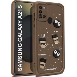 SNP- Coffee Case for Samsung Galaxy A21s | Cute 3D Cartoon Ball Design | Soft Silicone Back Cover for Samsung Galaxy A21s | Full Body & Camera Protection | Brown