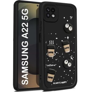 SNP-  Coffee Case for Samsung A22 5G / F42 5G | Cute 3D Cartoon Ball Design | Soft Silicone Back Cover for Samsung A22 5G / F42 5G | Full Body & Camera Protection | BLACK