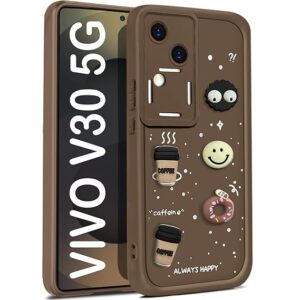 SNP- Back Case Cover Compatible for Vivo V30 5G / V30 Pro 5G | Cute Fun Cartoon 3D Ball | Coffee Silicone Case | Camera Protection | Body Protection | Shock Proof | Color Brown