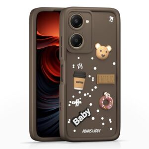 SNP- Back Cover for iQOO Z9 Lite 5G / Vivo T3 Lite 5G / Vivo Y18 / Y18e / Y03 | 3D Cartoon Cute Fun Bear | Silicone Full Body Protection Bumper Case (Brown)