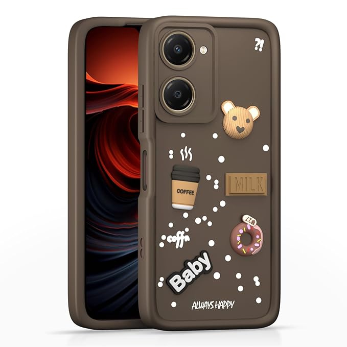 SNP- Back Cover for iQOO Z9 Lite 5G / Vivo T3 Lite 5G / Vivo Y18 / Y18e / Y03 | 3D Cartoon Cute Fun Bear | Silicone Full Body Protection Bumper Case (Brown)