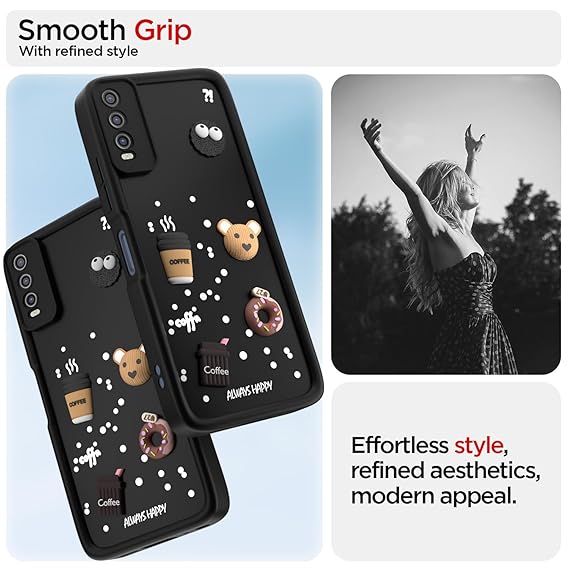 SNP- Bumper Case for Vivo Y12s / Y20 / Y20i / Y20G | Cute Fun Cartoon 3D Bear Silicone Full Body Protection Back Cover (BLACK) - Image 2