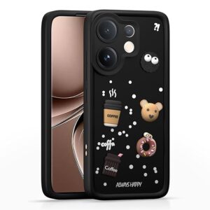 SNP- Cover for vivo V60 5G | Cute Fun 3D Cartoon, Coffee Design Silicone Case | Full Body Protection Bumper Case (BLACK)