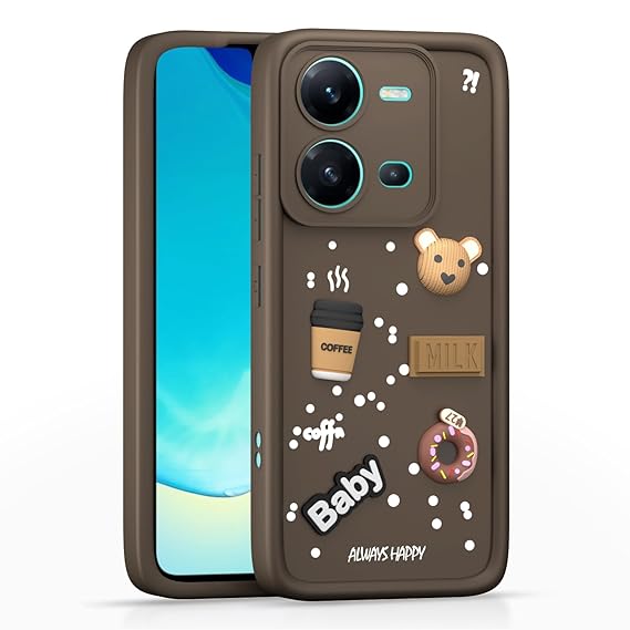 SNP- Back Cover for Vivo V25 5G | Cute Fun Cartoon 3D Bear Silicone Full Body Protection Bumper Cover BROWN