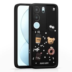SNP- Back Case Cover Compatible for Vivo Y29 5G | Cute Fun Cartoon 3D Ball | Coffee Silicone Case | Camera Protection | Body Protection | Shock Proof | Color BLACK