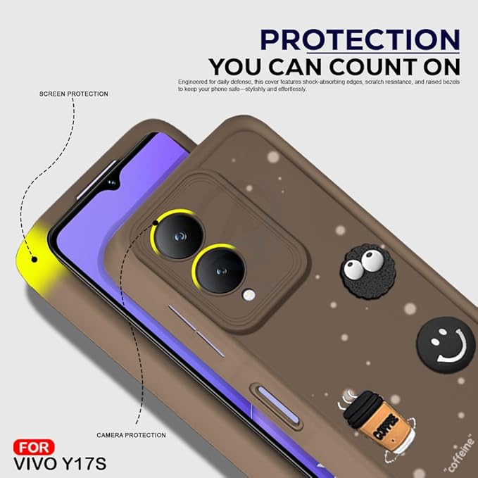 SNP- Back Cover Compatible with Vivo Y28 5G / Y17s | Cute Fun Cartoon 3D Ball Coffee Silicone Case (BROWN) | Designer Camera and Body Protected Back Cover - Image 3