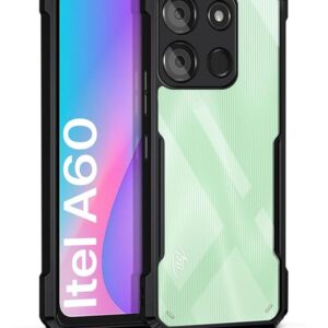 SNP-Back Cover Case for Itel A60 (Shockproof with Polycarbonate Clear Panel | Professional Black)
