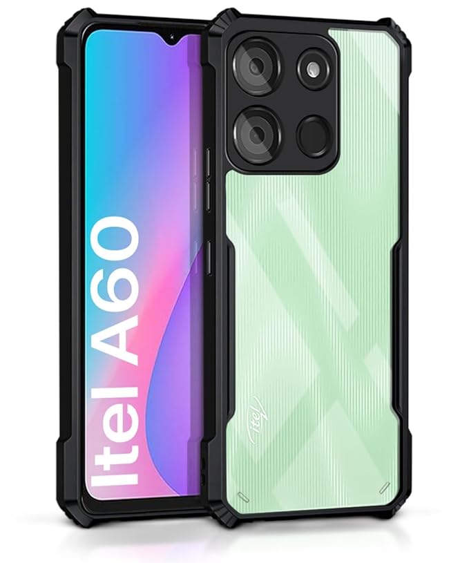 SNP-Back Cover Case for Itel A60 (Shockproof with Polycarbonate Clear Panel | Professional Black)