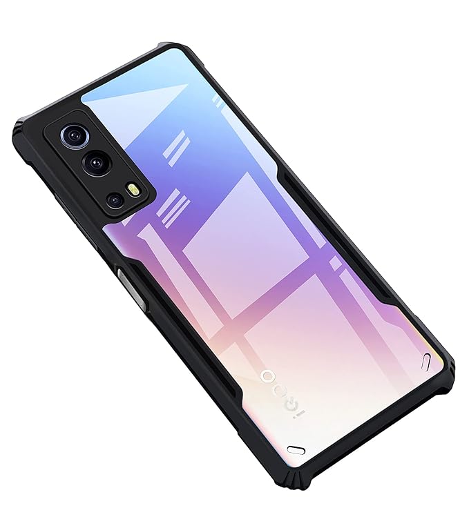 SNP- Backcover for iQOO Z3 (5G) | Camera Protection Shockproof Bumper-Edge | Acrylic Crystal Clear 360 Degree Protection TPU+PC | Transparent Eagle Back Case Cover (Black)