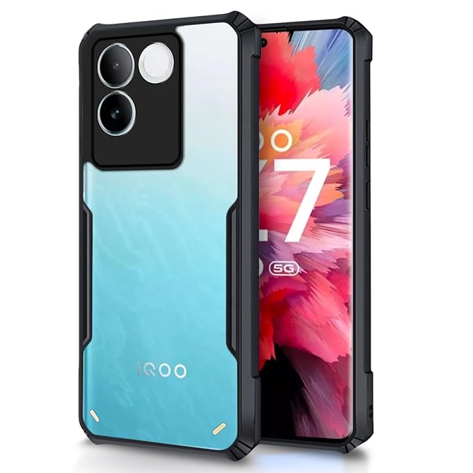 SNP- Backcover for iQOO Z7 Pro/Vivo T2 Pro (5G) | Camera Protection Shockproof Bumper-Edge | Acrylic Crystal Clear 360 Degree Protection TPU+PC | Transparent Eagle Back Case Cover (Black)