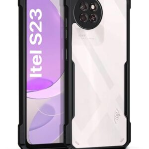 SNP- Shock Proof Clear Back Case Mobile Cover for Itel S23 (Hard | Hybrid PC + TPU | Full Armour Device & Camera Protection | Black)