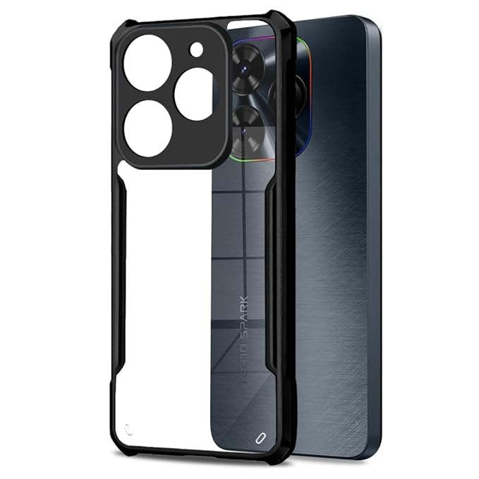 SNP- Crystal Clear Back Cover Case for Tecno Spark Go 2024 | Total Camera Protection | Shockproof Design | Transparent Back (PC & TPU) Tecno Spark Go 2024 (Black Bumper)
