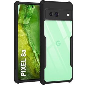 SNP- Shockproof Bumper - Crystal Clear Transparent Back Case Cover Compatible with Google Pixel 8A | Minimalist PC+TPU 360 Protection Tough Rugged Design - Black