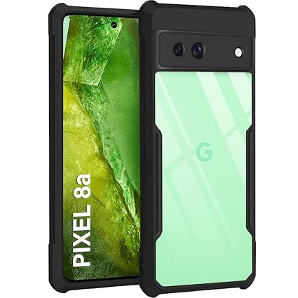 SNP- Shockproof Bumper - Crystal Clear Transparent Back Case Cover Compatible with Google Pixel 8A | Minimalist PC+TPU 360 Protection Tough Rugged Design - Black