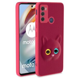 SNP- Back Cover for Motorola Moto G60 / G40 Fusion Cute Cat Design Soft TPU Leather Style Bumper Case for Girls (Pink)
