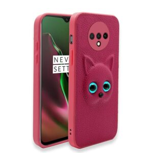 SNP- Oneplus 7T Back Cover for Girls | Cute Cat Leather Finish | Soft TPU | Case for Oneplus 7T (Pink)