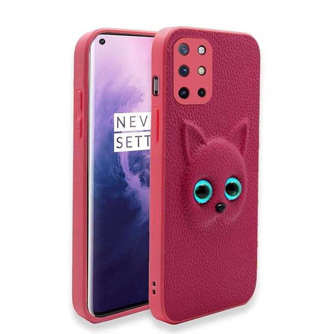 SNP-Oneplus 8T Back Cover for Girls | Cute Cat Leather Finish | Soft TPU | Case for Oneplus 8T (Pink)