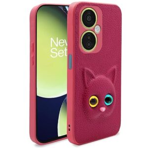 SNP- OnePlus Nord Ce 3 Lite 5G Back Cover for Girls | Cute Cat Leather Finish | Soft TPU | Case for OnePlus Nord Ce 3 Lite 5G (Pink)
