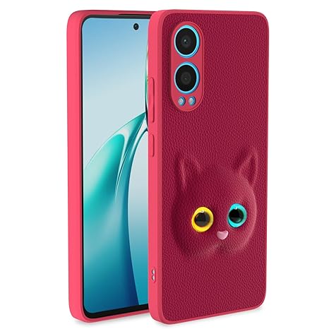 SNP- Back Cover for Girls | Cute Cat Leather Finish | Soft TPU | Bumper Case for OnePlus Nord CE 4 Lite 5G (Pink)