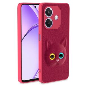SNP- Back Cover for Girls | Cute Cat Leather Finish | Soft TPU | Bumper Case for Oppo A3x 5G / A3x 4G / A3 5G (Pink)