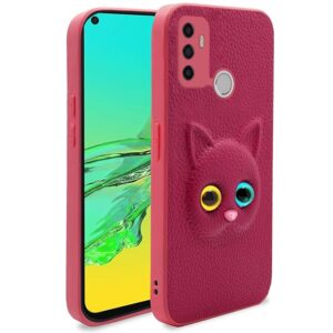 SNP- Oppo A53 Back Cover for Girls | Cute Cat Leather Finish | Soft TPU | Case for Oppo A53 (Pink)