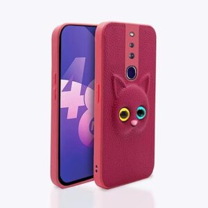 SNP- Oppo F11 Pro Back Cover for Girls | Cute Cat Leather Finish | Soft TPU | Case for Oppo F11 Pro (PINK)