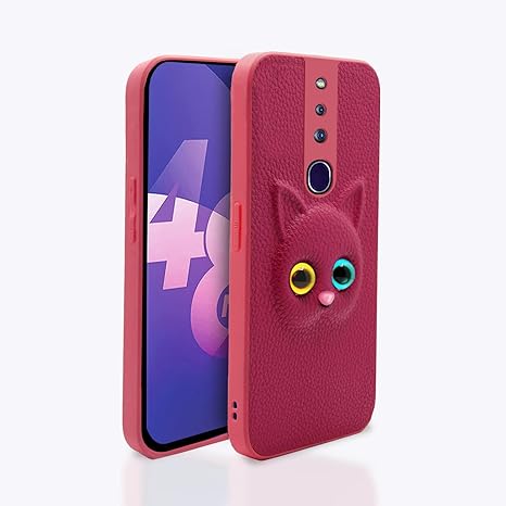 SNP- Oppo F11 Pro Back Cover for Girls | Cute Cat Leather Finish | Soft TPU | Case for Oppo F11 Pro (PINK)