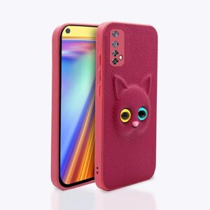 SNP- Realme 7 / Narzo 30 4G / Narzo 20 Pro Back Cover for Girls | Cute Cat Leather Finish | Soft TPU Case (Pink)