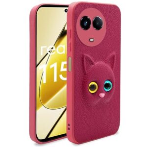 SNP- Realme 11 / 11X 5G / Narzo 60X 5G Back Cover for Girls | Cute Cat Leather Finish | Soft TPU | Case for Realme 11 / 11X 5G / Narzo 60X 5G (Pink)