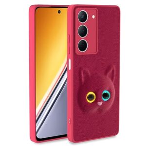 Back Cover for Realme Narzo 80x 5G / Realme P3x 5G / Realme 14X 5G | Cute Cat Leather Finish | Soft TPU | Bumper Case for Girls (Pink)