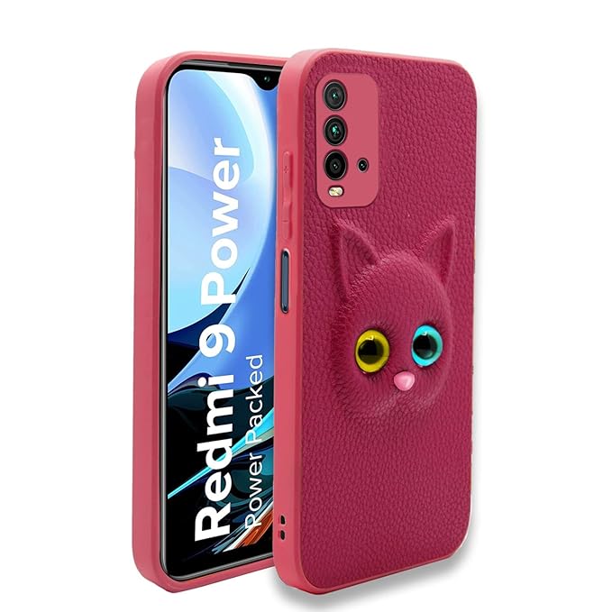 SNP- Redmi 9 Power Back Cover for Girls | Cute Cat Leather Finish | Soft TPU | Case for Mi Redmi 9 Power (Pink)