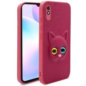 SNP- Redmi 9A / 9i / 9A Sport Back Cover for Girls | Cute Cat Leather Finish | Soft TPU | Case for Mi Redmi 9A / 9i / 9A Sport (Pink)