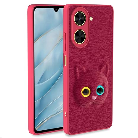 SNP-Back Cover for Poco C71 / Redmi A5 | Cute Cat Leather Finish | Soft TPU | Bumper Case for Girls (Pink)